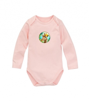 Roze romper met super full color applicatie giraffe